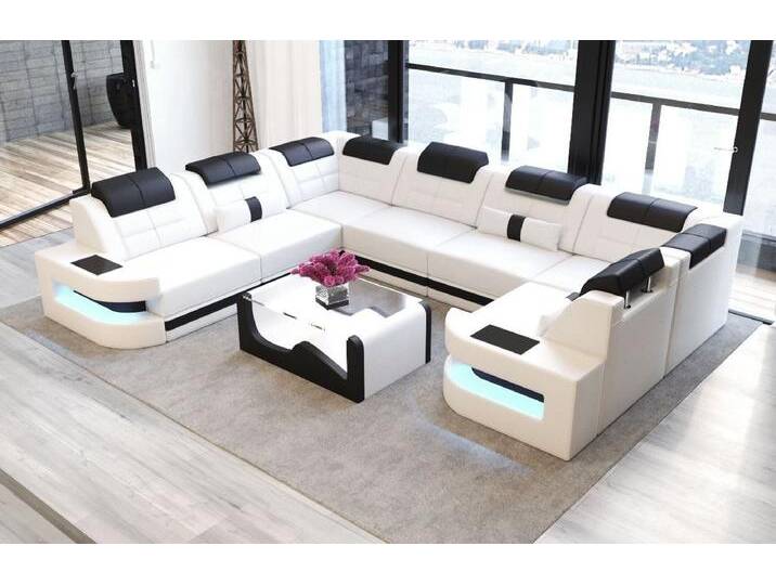 Sofa Dreams Wohnlandschaft Leder Ledercouch Sofa Como U Form Ledersofa, Couch, mit LED, Designersofa, schwarz weiß von sofa-dreams