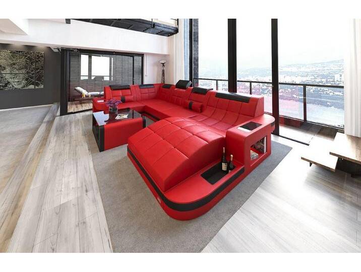 Sofa Dreams Wohnlandschaft Leder Ledercouch Sofa Wave U Form Ledersofa, Couch, mit LED, Designersofa, rot schwarz Sofa Dreams Wohnlandschaft Leder Ledercouch Sofa Wave U Form Ledersofa, Couch, mit LED, Designersofa, rot schwarz von sofa-dreams