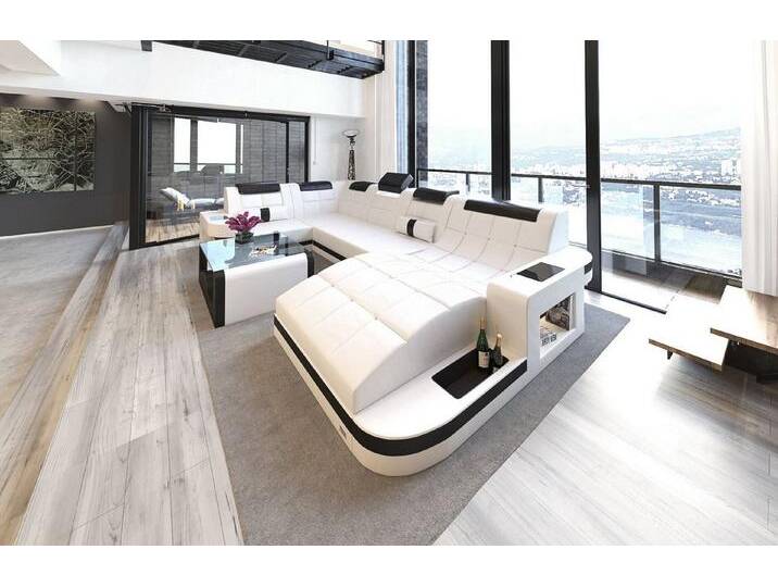 Sofa Dreams Wohnlandschaft Leder Ledercouch Sofa Wave U Form Ledersofa, Couch, mit LED, Designersofa, schwarz weiß von sofa-dreams
