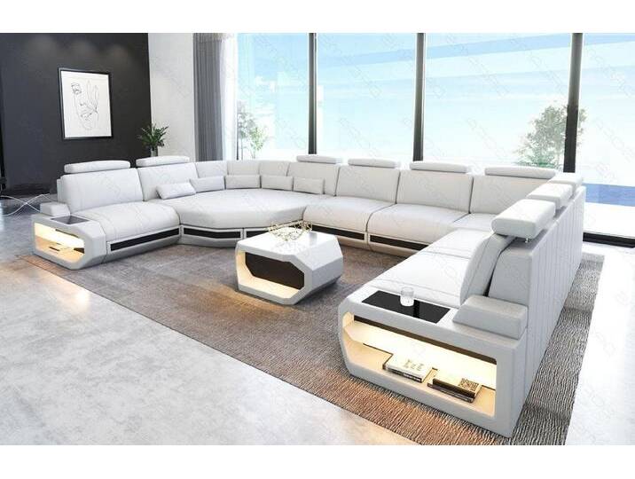 Sofa Dreams Wohnlandschaft Leder Sofa Asti U Form, Couch, U Form Ledersofa mit LED, Designersofa, schwarz weiß, Links - vor dem Sofa stehend von sofa-dreams