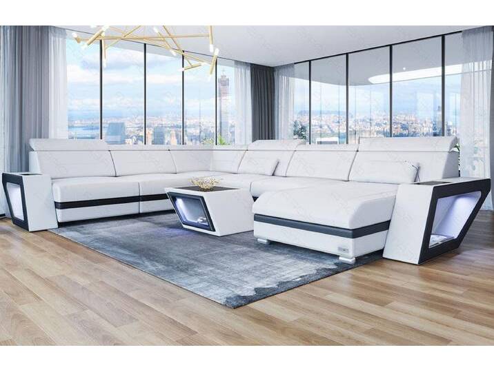Sofa Dreams Wohnlandschaft Leder Sofa Catania XXL Mini, LED-Beleuchtung, Design-Couch, 6-Sitzer, Ausrichtung Ottomane wählbar, schwarz, Weiss-Schwarz von sofa-dreams