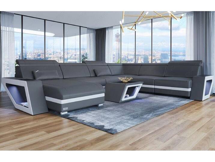 Sofa Dreams Wohnlandschaft Leder Sofa Couch Catania XXL U Form Ledersofa, mit LED, Designersofa, grau, Ohne Bettfunktion-RGB-LED-Beleuchtung von sofa-dreams