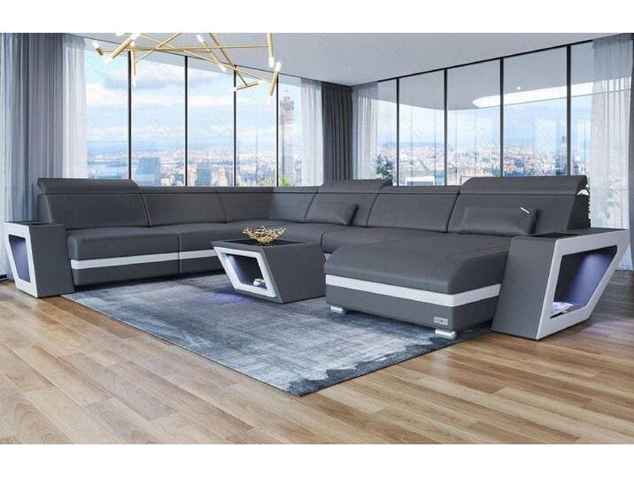 Sofa Dreams Wohnlandschaft Leder Sofa Couch Catania XXL U Form Ledersofa, mit LED, Designersofa, grau, Ohne Bettfunktion-RGB-LED-Beleuchtung von sofa-dreams