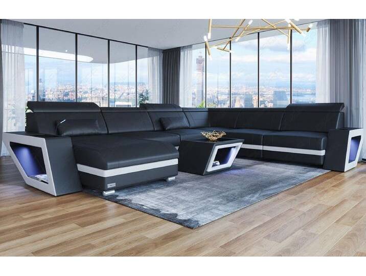 Sofa Dreams Wohnlandschaft Leder Sofa Couch Catania XXL U Form Ledersofa, mit LED, Designersofa, schwarz, Ohne Bettfunktion-RGB-LED-Beleuchtung von sofa-dreams