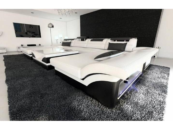 Sofa Dreams Wohnlandschaft Leder Sofa Couch Monza U Form Ledersofa, Couch, schwarz weiß, Ohne Bettfunktion-RGB-LED-Beleuchtung, weiß-schwarz Sofa Dreams Wohnlandschaft Leder Sofa Couch Monza U Form Ledersofa, Couch, schwarz weiß, Ohne Bettfunktion-RGB-LED-Beleuchtung, weiß-schwarz von sofa-dreams