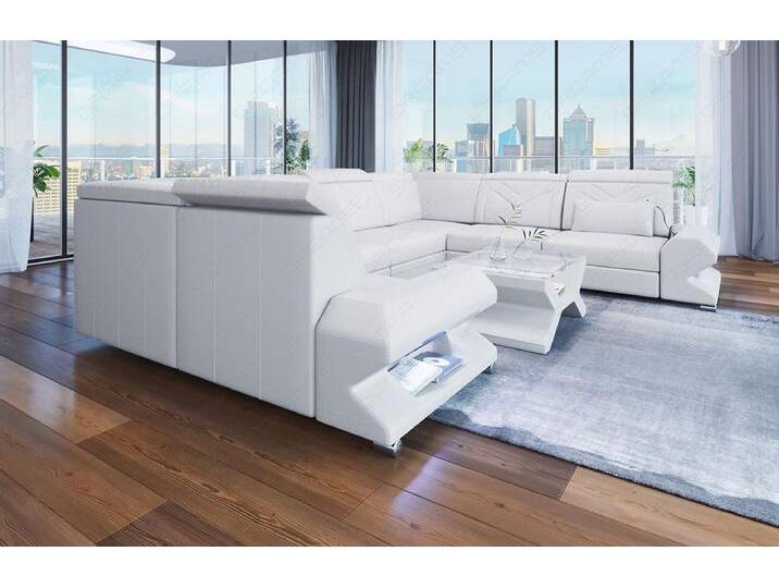 Sofa Dreams Wohnlandschaft Leder Sofa Couch Sorrento U Form Ledersofa, mit LED, Designersofa, weiß, Ohne Bettfunktion-RGB-LED-Beleuchtung, weiß von sofa-dreams