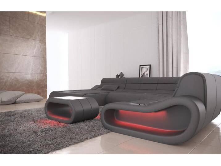 Sofa Dreams Wohnlandschaft Leder Sofa Ledercouch Concept XXL U Form Ledersofa, Couch, mit LED, Designersofa mit ergonomischer Rückenlehne, grau, grau von sofa-dreams