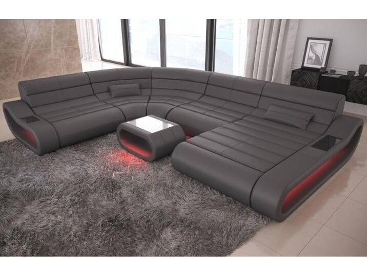 Sofa Dreams Wohnlandschaft Leder Sofa Ledercouch Concept XXL U Form Ledersofa, Couch, mit LED, Designersofa mit ergonomischer Rückenlehne, grau, grau von sofa-dreams