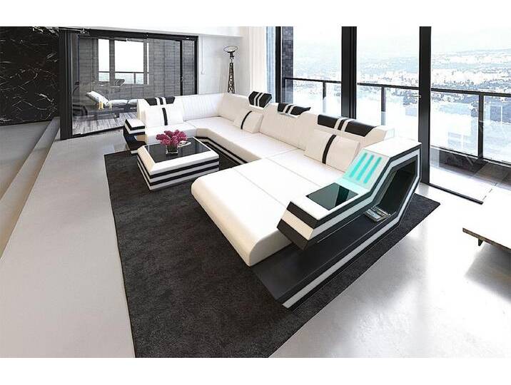 Sofa Dreams Wohnlandschaft Leder Sofa Ledercouch Ravenna U Form Ledersofa, Couch, mit LED, schwarz weiß, Ohne Bettfunktion-RGB-LED-Beleuchtung von sofa-dreams