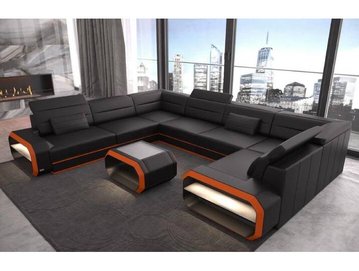 Sofa Dreams Wohnlandschaft Leder Sofa Verona U Form Ledercouch Ledersofa, Couch, mit LED, Designersofa, orange schwarz Sofa Dreams Wohnlandschaft Leder Sofa Verona U Form Ledercouch Ledersofa, Couch, mit LED, Designersofa, orange schwarz von sofa-dreams