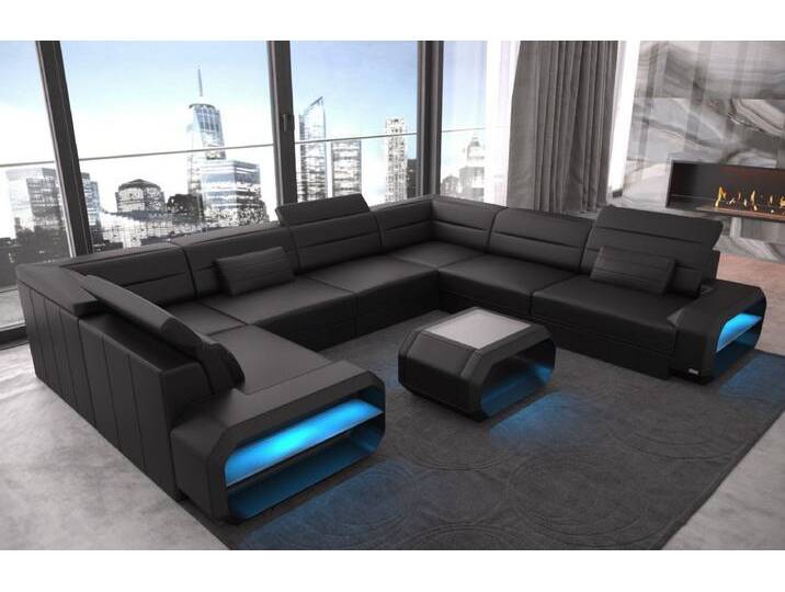 Sofa Dreams Wohnlandschaft Leder Sofa Verona U Form Ledercouch Ledersofa, Couch, mit LED, Designersofa, schwarz, Ohne Bettfunktion-RGB-LED-Beleuchtung von sofa-dreams