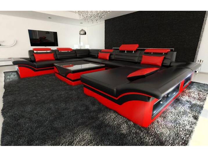 Sofa Dreams Wohnlandschaft Ledercouch Leder Sofa Enzo XXL U Form Ledersofa, Couch, mit LED, Designersofa, rot schwarz Sofa Dreams Wohnlandschaft Ledercouch Leder Sofa Enzo XXL U Form Ledersofa, Couch, mit LED, Designersofa, rot schwarz von sofa-dreams