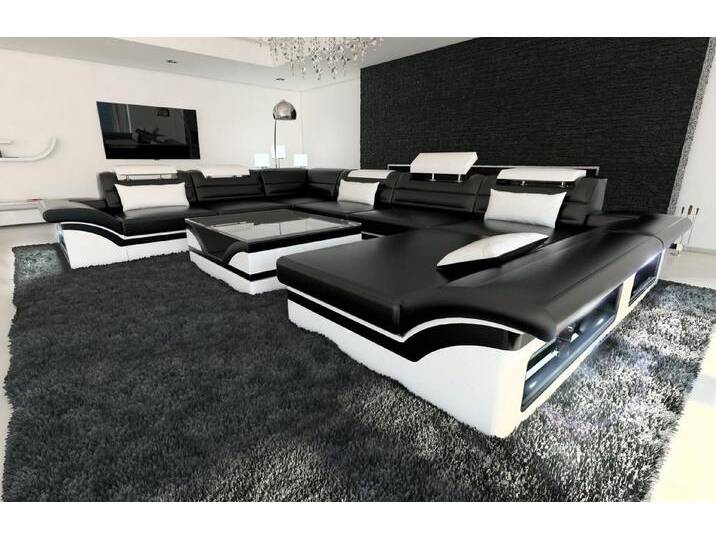 Sofa Dreams Wohnlandschaft Ledercouch Leder Sofa Enzo XXL U Form Ledersofa, Couch, mit LED, Designersofa, schwarz von sofa-dreams