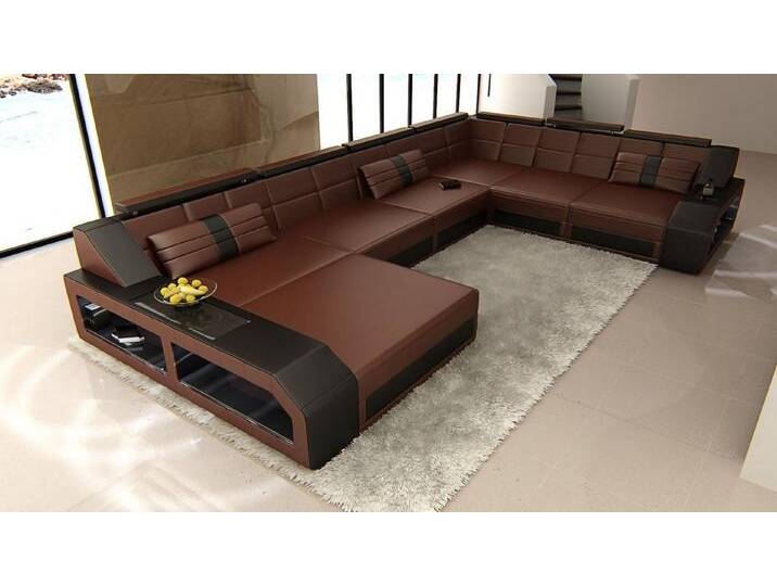 Sofa Dreams Wohnlandschaft Ledercouch Leder Sofa Matera XXL U Form Ledersofa mit LED, Designersofa, braun schwarz von sofa-dreams