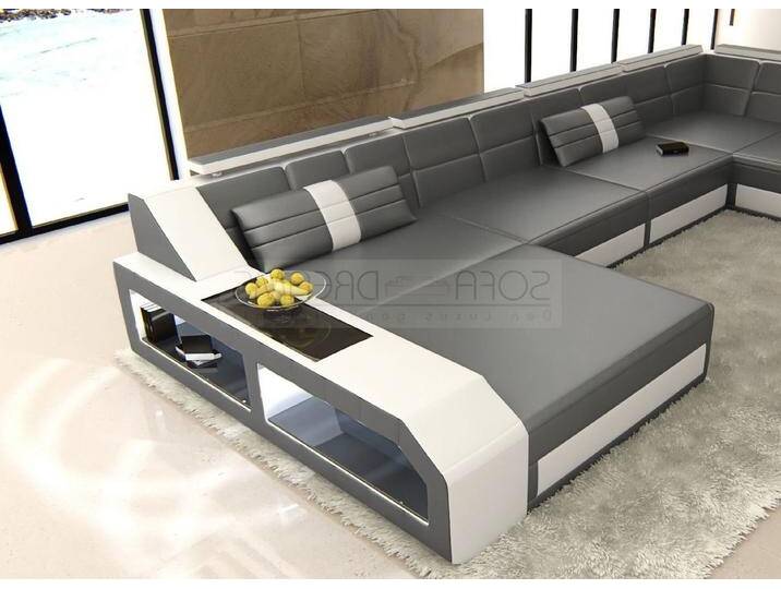 Sofa Dreams Wohnlandschaft Ledercouch Leder Sofa Matera XXL U Form Ledersofa mit LED, Designersofa, grau, Ohne Bettfunktion-RGB-LED-Beleuchtung von sofa-dreams