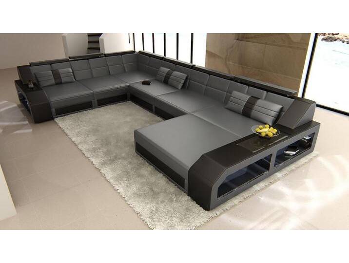 Sofa Dreams Wohnlandschaft Ledercouch Leder Sofa Matera XXL U Form Ledersofa mit LED, Designersofa, grau schwarz, Mit Bettfunktion-RGB-LED-Beleuchtung Sofa Dreams Wohnlandschaft Ledercouch Leder Sofa Matera XXL U Form Ledersofa mit LED, Designersofa, grau schwarz, Mit Bettfunktion-RGB-LED-Beleuchtung von sofa-dreams