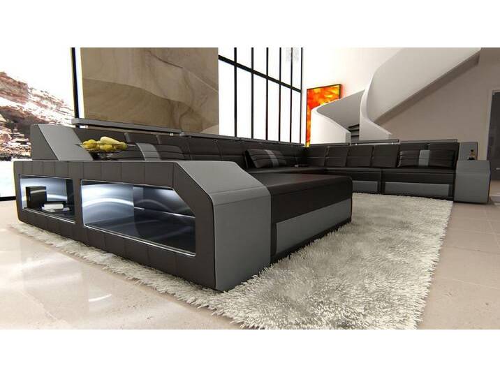 Sofa Dreams Wohnlandschaft Ledercouch Leder Sofa Matera XXL U Form Ledersofa mit LED, Designersofa, grau schwarz, Mit Bettfunktion-RGB-LED-Beleuchtung Sofa Dreams Wohnlandschaft Ledercouch Leder Sofa Matera XXL U Form Ledersofa mit LED, Designersofa, grau schwarz, Mit Bettfunktion-RGB-LED-Beleuchtung von sofa-dreams