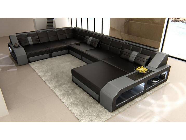 Sofa Dreams Wohnlandschaft Ledercouch Leder Sofa Matera XXL U Form Ledersofa mit LED, Designersofa, grau schwarz Sofa Dreams Wohnlandschaft Ledercouch Leder Sofa Matera XXL U Form Ledersofa mit LED, Designersofa, grau schwarz von sofa-dreams