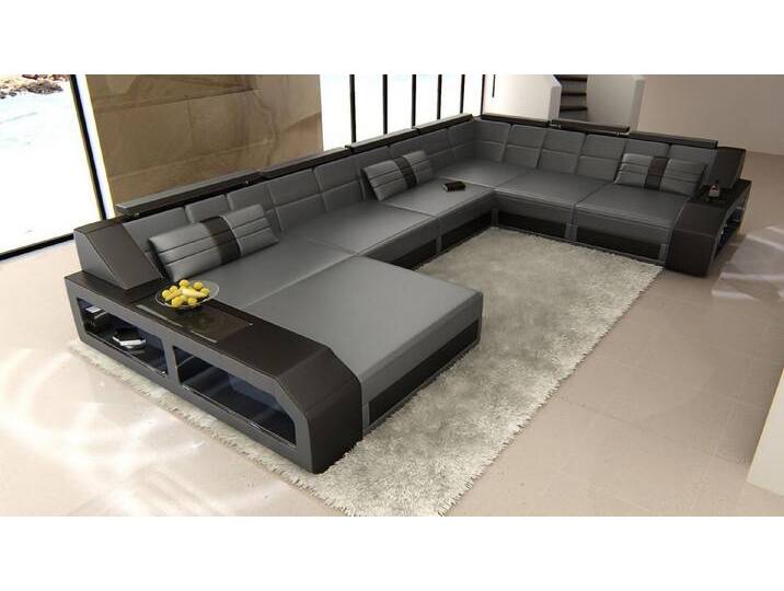 Sofa Dreams Wohnlandschaft Ledercouch Leder Sofa Matera XXL U Form Ledersofa mit LED, Designersofa, grau schwarz Sofa Dreams Wohnlandschaft Ledercouch Leder Sofa Matera XXL U Form Ledersofa mit LED, Designersofa, grau schwarz von sofa-dreams