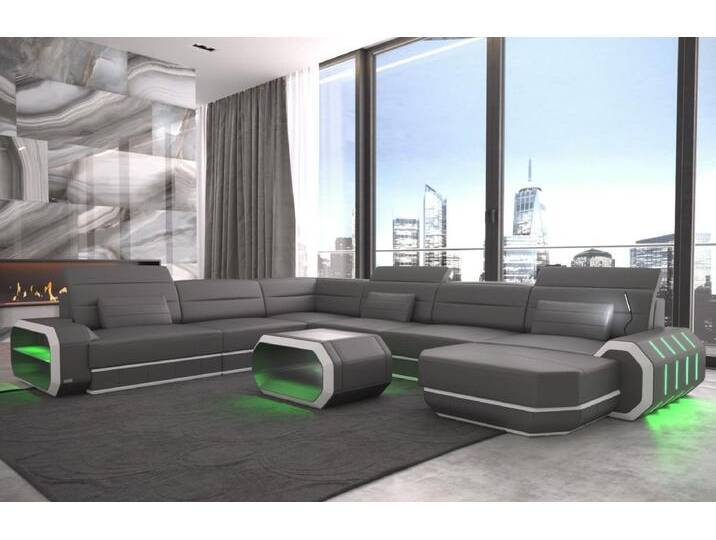 Sofa Dreams Wohnlandschaft Ledercouch Leder Sofa Roma XXL U Form Ledersofa, Couch, mit LED, Designersofa, grau, Mit Bettfunktion-RGB-LED-Beleuchtung Sofa Dreams Wohnlandschaft Ledercouch Leder Sofa Roma XXL U Form Ledersofa, Couch, mit LED, Designersofa, grau, Mit Bettfunktion-RGB-LED-Beleuchtung von sofa-dreams