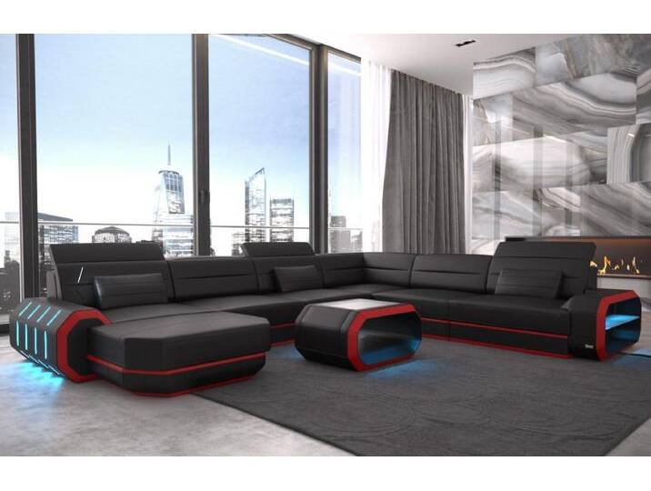 Sofa Dreams Wohnlandschaft Ledercouch Leder Sofa Roma XXL U Form Ledersofa, Couch, mit LED, Designersofa, rot schwarz Sofa Dreams Wohnlandschaft Ledercouch Leder Sofa Roma XXL U Form Ledersofa, Couch, mit LED, Designersofa, rot schwarz von sofa-dreams