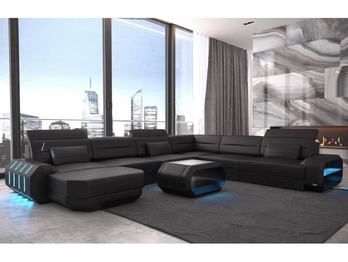 Sofa Dreams Wohnlandschaft Ledercouch Leder Sofa Roma XXL U Form Ledersofa, Couch, mit LED, Designersofa, schwarz von sofa-dreams