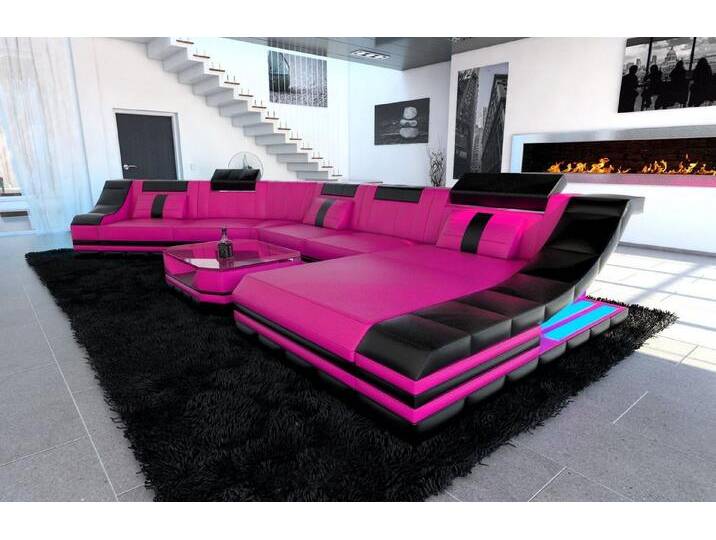 Sofa Dreams Wohnlandschaft Ledercouch Leder Sofa Turino CL Form Ledersofa, Couch, mit LED, Designersofa, rosa schwarz von sofa-dreams