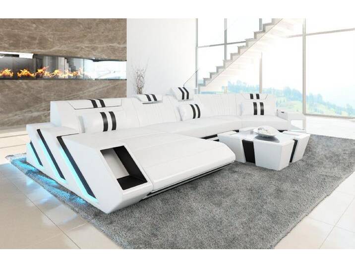 Sofa Dreams Wohnlandschaft Ledercouch Sofa Leder Apollonia C Form Ledersofa, Couch, mit LED, Designersofa, schwarz weiß von sofa-dreams