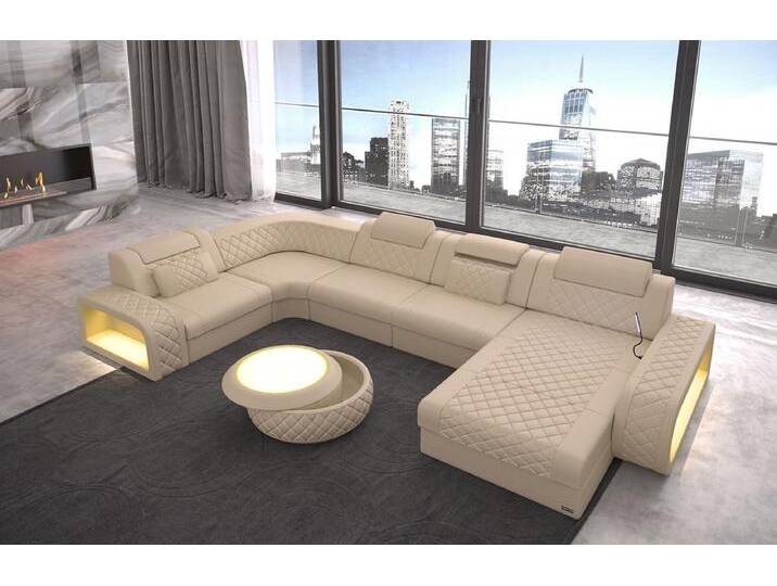 Sofa Dreams Wohnlandschaft Ledercouch Sofa Leder Berlin U Form Ledersofa, Couch, mit LED, Designersofa, beige gelb Sofa Dreams Wohnlandschaft Ledercouch Sofa Leder Berlin U Form Ledersofa, Couch, mit LED, Designersofa, beige gelb von sofa-dreams