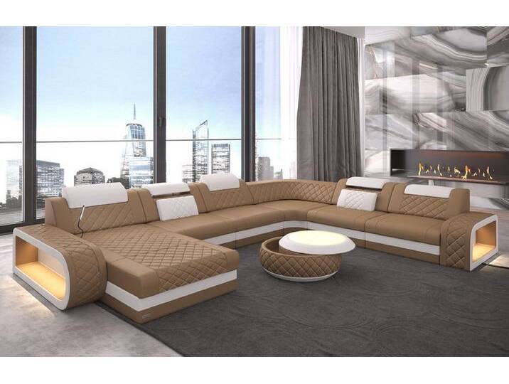 Sofa Dreams Wohnlandschaft Ledercouch Sofa Leder Berlin XXL U Form Ledersofa, Couch, mit LED, Designersofa, beige gelb Sofa Dreams Wohnlandschaft Ledercouch Sofa Leder Berlin XXL U Form Ledersofa, Couch, mit LED, Designersofa, beige gelb von sofa-dreams