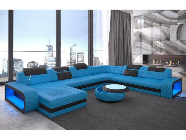 Sofa Dreams Wohnlandschaft Ledercouch Sofa Leder Berlin XXL U Form Ledersofa, Couch, mit LED, Designersofa, blau schwarz Sofa Dreams Wohnlandschaft Ledercouch Sofa Leder Berlin XXL U Form Ledersofa, Couch, mit LED, Designersofa, blau schwarz von sofa-dreams