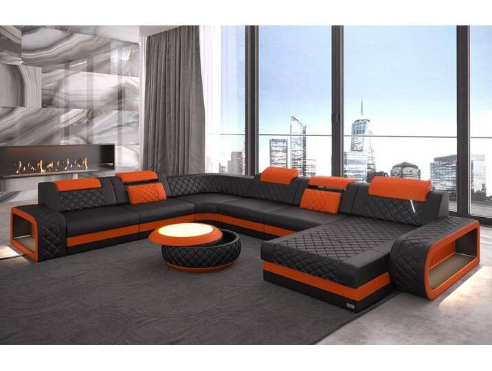 Sofa Dreams Wohnlandschaft Ledercouch Sofa Leder Berlin XXL U Form Ledersofa, Couch, mit LED, Designersofa, orange schwarz Sofa Dreams Wohnlandschaft Ledercouch Sofa Leder Berlin XXL U Form Ledersofa, Couch, mit LED, Designersofa, orange schwarz von sofa-dreams