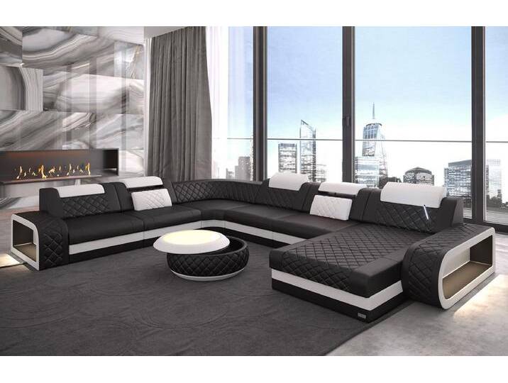 Sofa Dreams Wohnlandschaft Ledercouch Sofa Leder Berlin XXL U Form Ledersofa, Couch, mit LED, Designersofa, schwarz von sofa-dreams