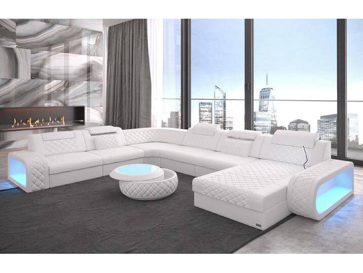 Sofa Dreams Wohnlandschaft Ledercouch Sofa Leder Berlin XXL U Form Ledersofa, Couch, mit LED, Designersofa, weiß, Mit Bettfunktion-RGB-LED-Beleuchtung Sofa Dreams Wohnlandschaft Ledercouch Sofa Leder Berlin XXL U Form Ledersofa, Couch, mit LED, Designersofa, weiß, Mit Bettfunktion-RGB-LED-Beleuchtung von sofa-dreams