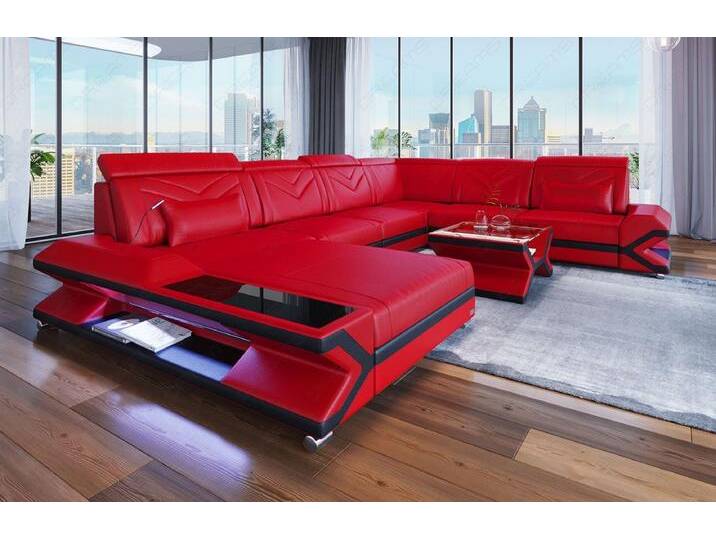 Sofa Dreams Wohnlandschaft Ledercouch Sofa Leder Napoli XXL U Form Ledersofa, Couch, mit LED, Designersofa, rot schwarz Sofa Dreams Wohnlandschaft Ledercouch Sofa Leder Napoli XXL U Form Ledersofa, Couch, mit LED, Designersofa, rot schwarz von sofa-dreams