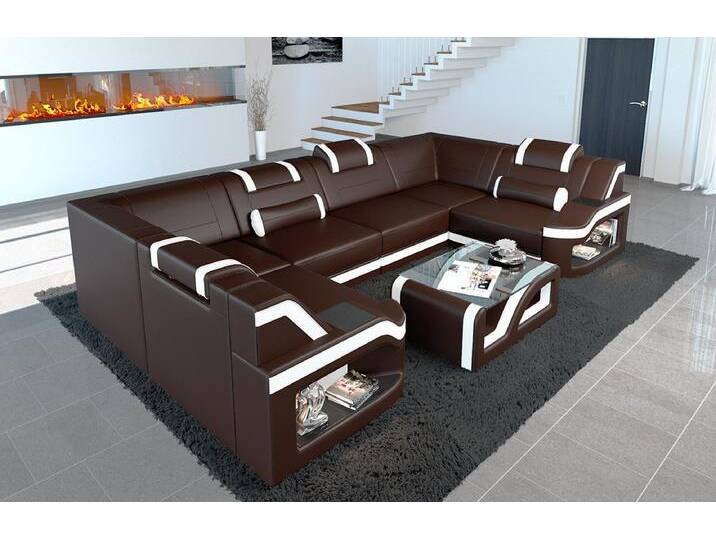 Sofa Dreams Wohnlandschaft Ledercouch Sofa Leder Padua U Form Ledersofa, Couch, mit LED, Designersofa, braun, Ohne Bettfunktion-RGB-LED-Beleuchtung von sofa-dreams