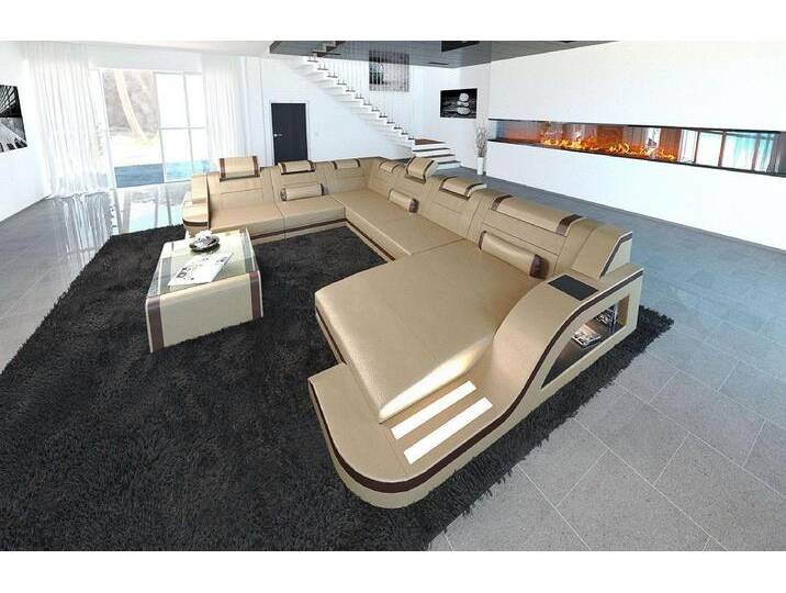 Sofa Dreams Wohnlandschaft Ledercouch Sofa Leder Palermo XXL U Form Ledersofa, Couch, mit LED, Designersofa, beige braun goldfarben Sofa Dreams Wohnlandschaft Ledercouch Sofa Leder Palermo XXL U Form Ledersofa, Couch, mit LED, Designersofa, beige braun goldfarben von sofa-dreams