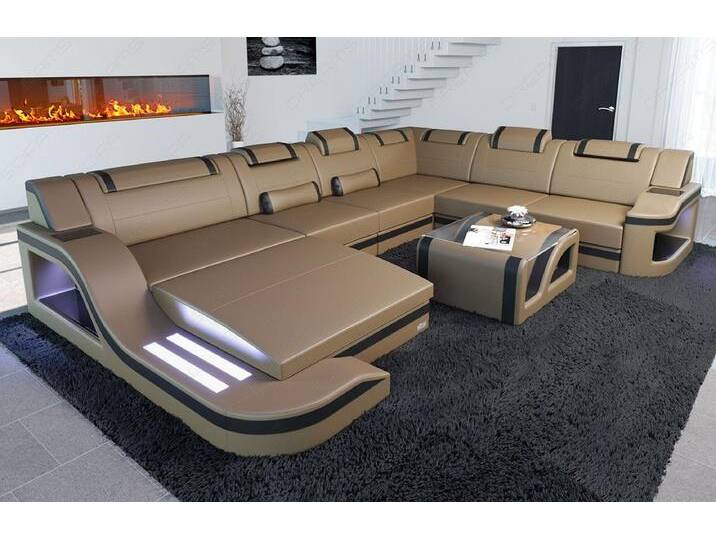 Sofa Dreams Wohnlandschaft Ledercouch Sofa Leder Palermo XXL U Form Ledersofa, Couch, mit LED, Designersofa, beige goldfarben schwarz Sofa Dreams Wohnlandschaft Ledercouch Sofa Leder Palermo XXL U Form Ledersofa, Couch, mit LED, Designersofa, beige goldfarben schwarz von sofa-dreams