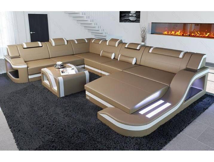 Sofa Dreams Wohnlandschaft Ledercouch Sofa Leder Palermo XXL U Form Ledersofa, Couch, mit LED, Designersofa, beige goldfarben Sofa Dreams Wohnlandschaft Ledercouch Sofa Leder Palermo XXL U Form Ledersofa, Couch, mit LED, Designersofa, beige goldfarben von sofa-dreams
