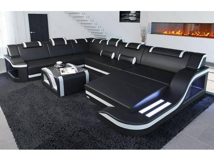 Sofa Dreams Wohnlandschaft Ledercouch Sofa Leder Palermo XXL U Form Ledersofa, Couch, mit LED, Designersofa, schwarz von sofa-dreams