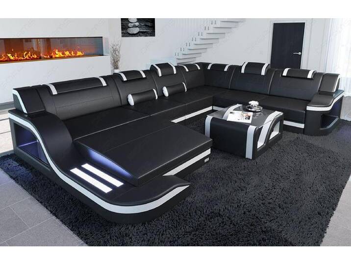 Sofa Dreams Wohnlandschaft Ledercouch Sofa Leder Palermo XXL U Form Ledersofa, Couch, mit LED, Designersofa, schwarz von sofa-dreams