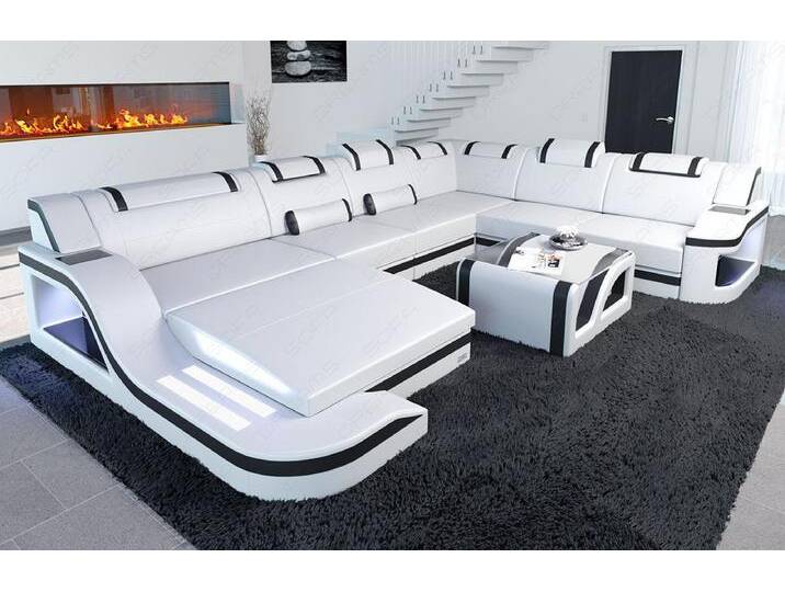 Sofa Dreams Wohnlandschaft Ledercouch Sofa Leder Palermo XXL U Form Ledersofa, Couch, mit LED, Designersofa, schwarz weiß Sofa Dreams Wohnlandschaft Ledercouch Sofa Leder Palermo XXL U Form Ledersofa, Couch, mit LED, Designersofa, schwarz weiß von sofa-dreams