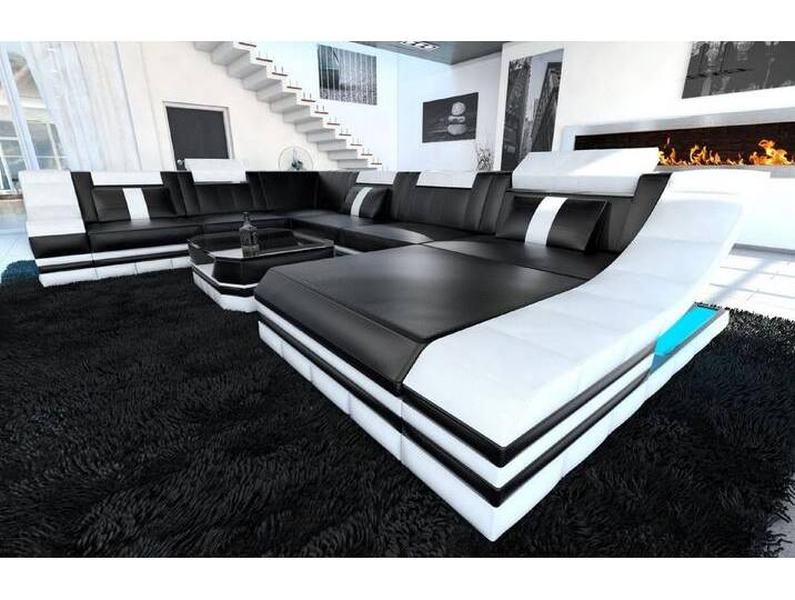 Sofa Dreams Wohnlandschaft Ledercouch Sofa Leder Turino XXL U Form Ledersofa, Couch, mit LED, Designersofa, schwarz von sofa-dreams