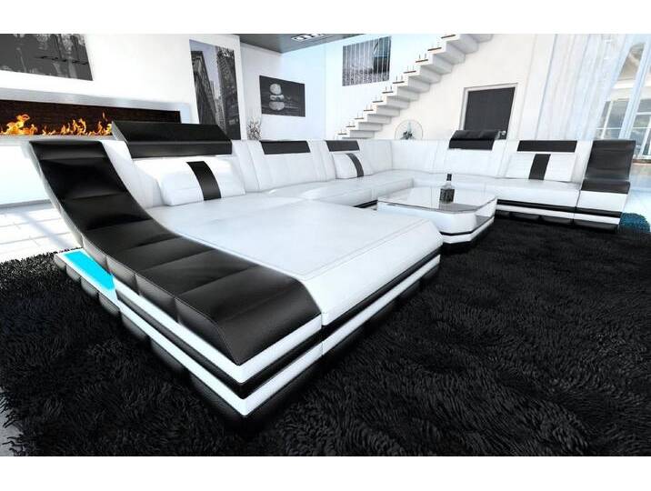 Sofa Dreams Wohnlandschaft Ledercouch Sofa Leder Turino XXL U Form Ledersofa, Couch, mit LED, Designersofa, schwarz weiß von sofa-dreams