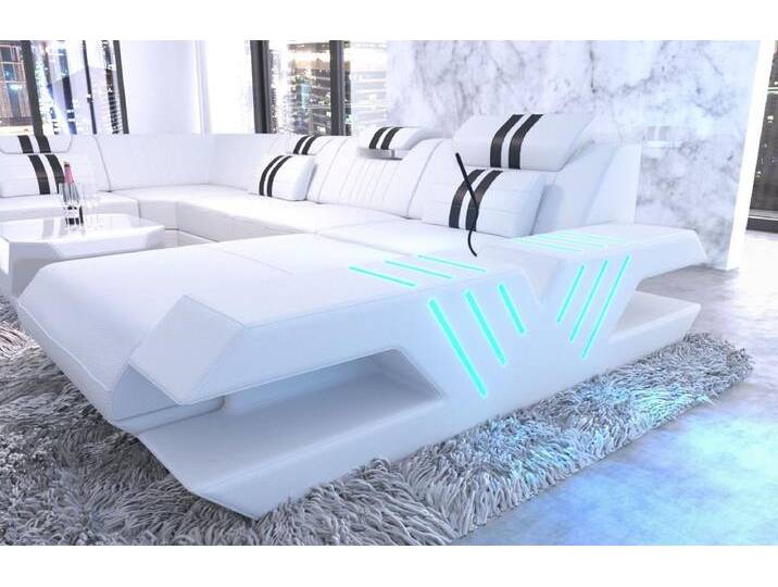 Sofa Dreams Wohnlandschaft Ledercouch Sofa Leder Venedig U Form Ledersofa, Couch, mit LED, Designersofa, schwarz weiß von sofa-dreams
