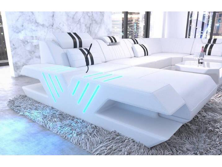Sofa Dreams Wohnlandschaft Ledercouch Sofa Leder Venedig U Form Ledersofa, Couch, mit LED, Designersofa, schwarz weiß von sofa-dreams