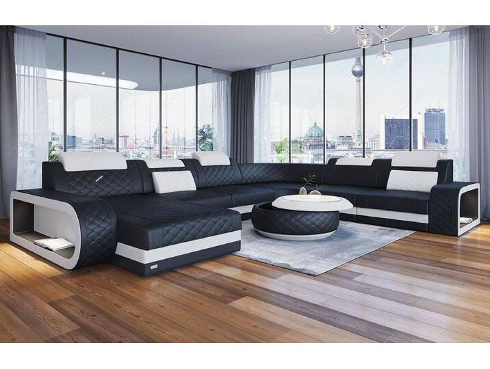 Sofa Dreams Wohnlandschaft Ledersofa Berlin XXL U Form Mini Designersofa, 6-Sitzer, Ottomane, freie Farbwahl, LED, USB, schwarz, Schwarz-Weiss Sofa Dreams Wohnlandschaft Ledersofa Berlin XXL U Form Mini Designersofa, 6-Sitzer, Ottomane, freie Farbwahl, LED, USB, schwarz, Schwarz-Weiss von sofa-dreams
