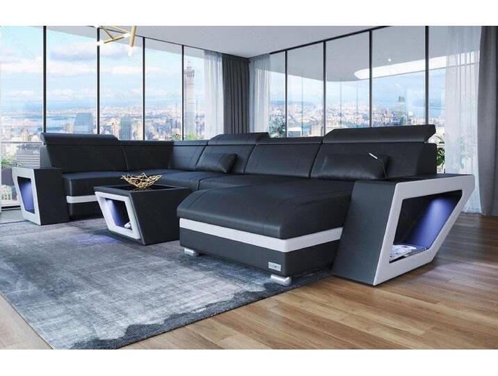 Sofa Dreams Wohnlandschaft Ledersofa Catania U Form Couch Leder Sofa, mit LED, Designersofa, schwarz, Ohne Bettfunktion-RGB-LED-Beleuchtung Sofa Dreams Wohnlandschaft Ledersofa Catania U Form Couch Leder Sofa, mit LED, Designersofa, schwarz, Ohne Bettfunktion-RGB-LED-Beleuchtung von sofa-dreams