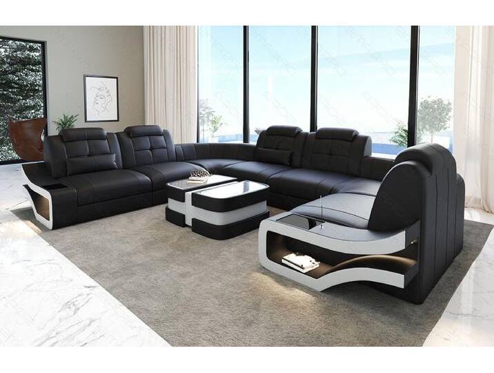 Sofa Dreams Wohnlandschaft Ledersofa Elena U Form Mini, Designersofa, Sofa mit Licht und USB, schwarz, Schwarz-Weiss Sofa Dreams Wohnlandschaft Ledersofa Elena U Form Mini, Designersofa, Sofa mit Licht und USB, schwarz, Schwarz-Weiss von sofa-dreams