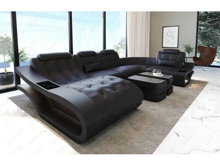 Sofa Dreams Wohnlandschaft Ledersofa Leder Couch Elegante U-Form Ledercouch, schwarz, Mit Bettfunktion-RGB-LED-Beleuchtung, schwarz Sofa Dreams Wohnlandschaft Ledersofa Leder Couch Elegante U-Form Ledercouch, schwarz, Mit Bettfunktion-RGB-LED-Beleuchtung, schwarz von sofa-dreams